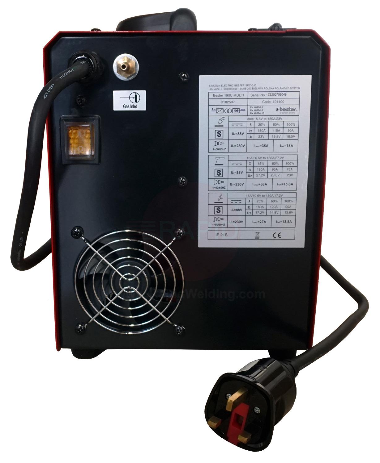 B18259-1MP  Lincoln Bester 190C Multi Process Inverter Welder Package, with MIG/TIG Torches & MMA Leads - 240v